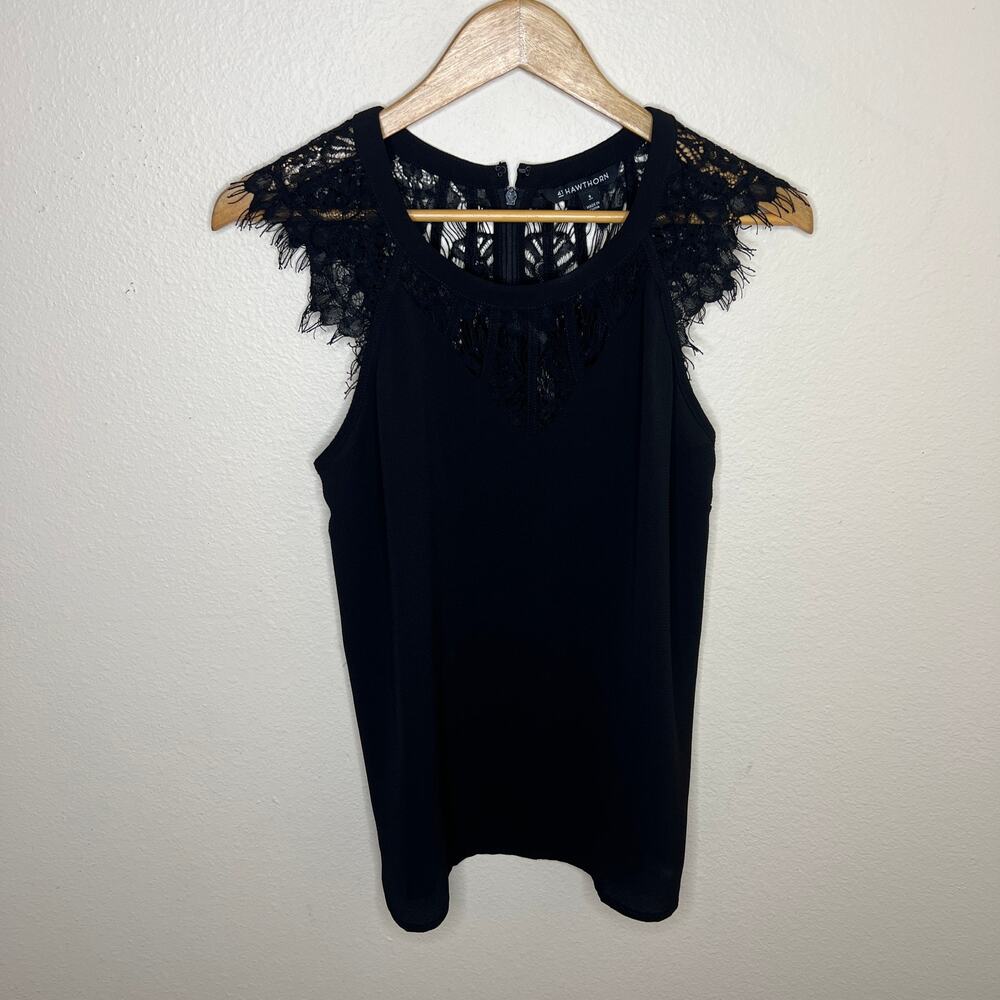 41 Hawthorn Black Lace Trim Sleeveless Blouse Small